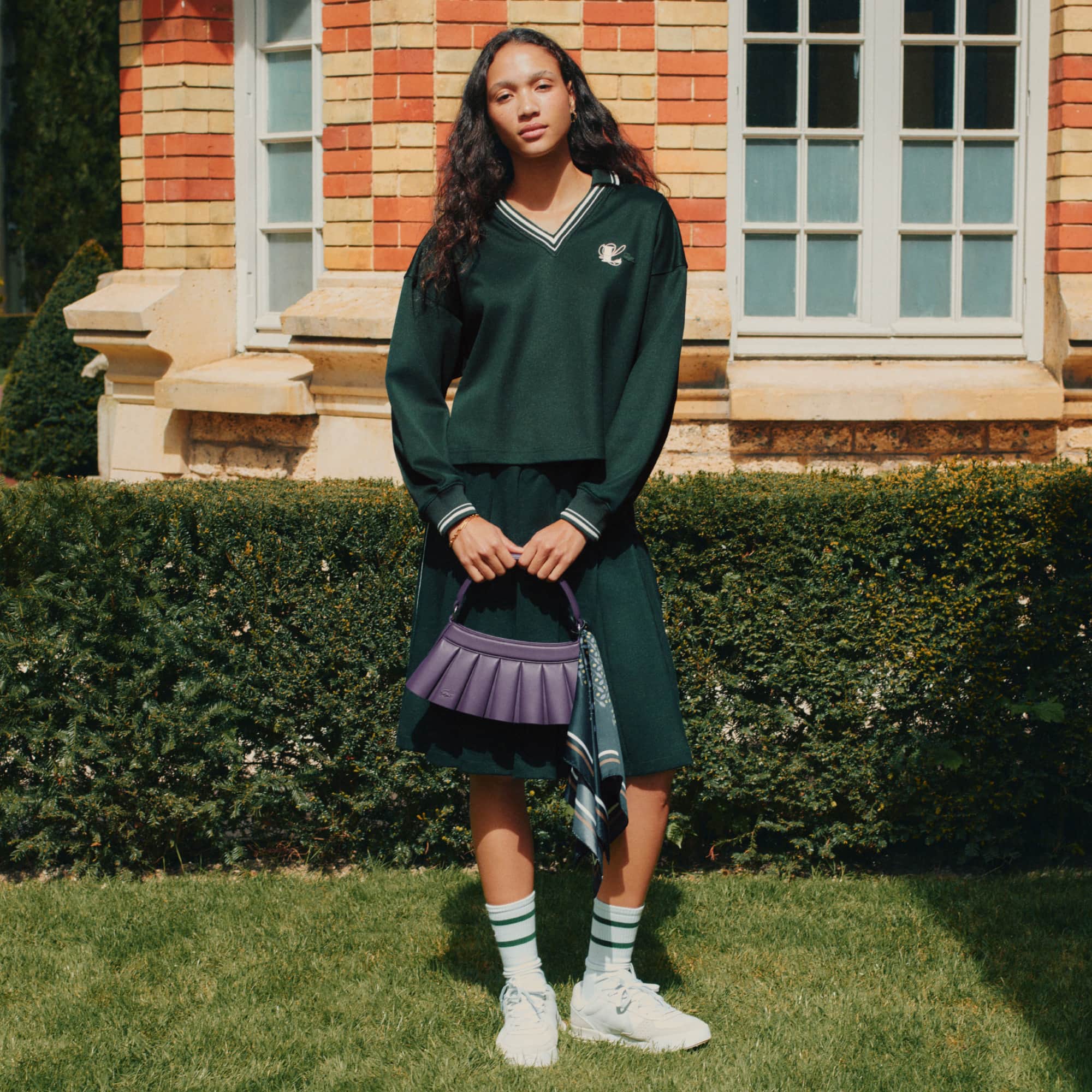Oversized Embroidery Accent Polo Collar Sweatshirt - Sweaters