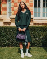 Oversized Embroidery Accent Polo Collar Sweatshirt