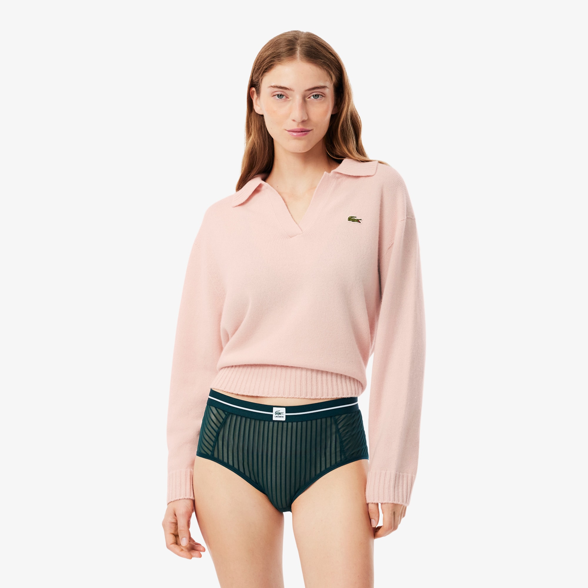 High Waist Velour Stripe Mesh Briefs