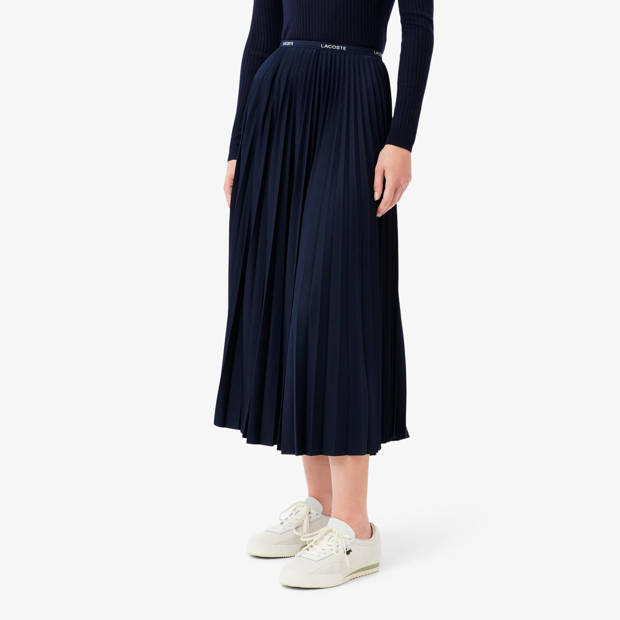 スカート LACOSTE Woman Skirt White JF1402 70V Lacoste Pleated Button Waist Skirt in White - FINAL SALE