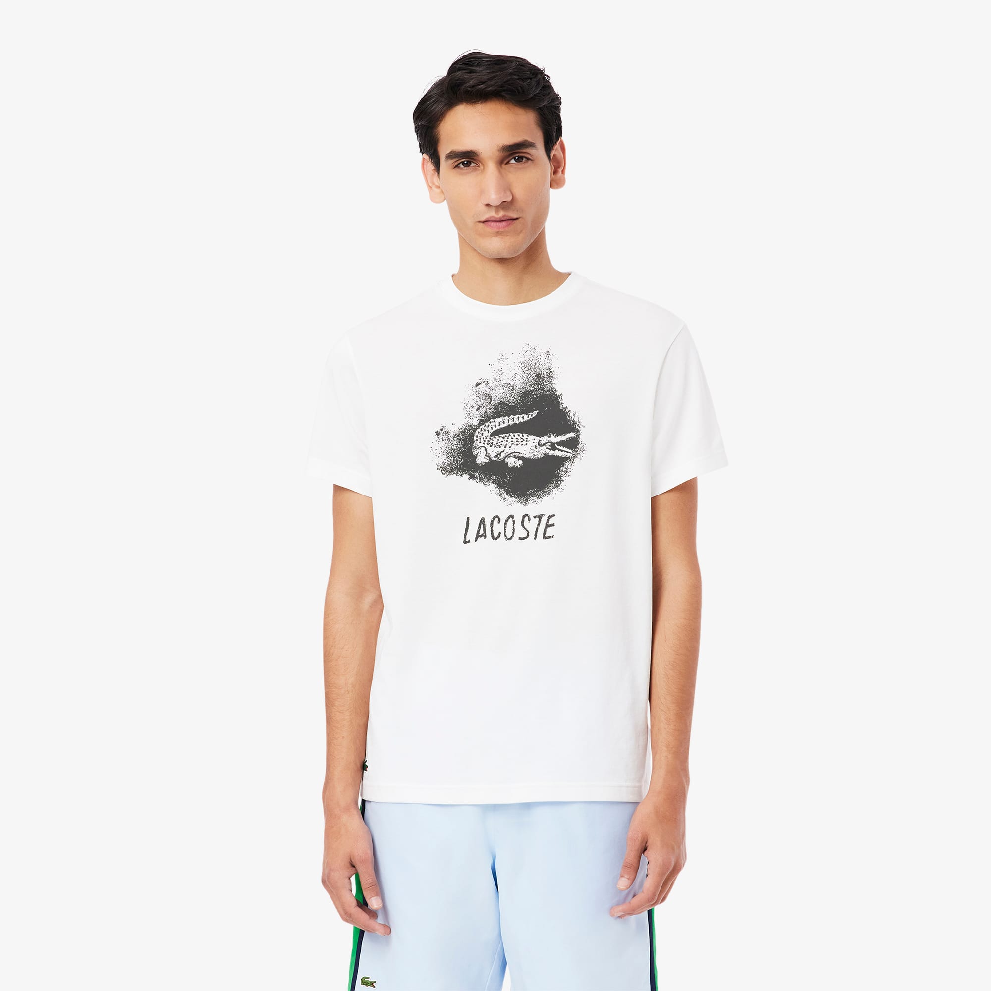 Tシャツ・カットソー LACOSTE Men T-shirt White TH7318 001 Lacoste Men's Jacquard T-Shirt White TH4148-00-001