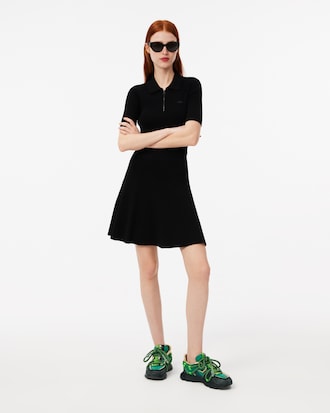 Women's 3D Rib Knit Zip-Up Polo Dress