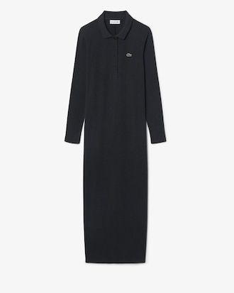 Women's Slim Fit Ribbed Cotton Polo Collar Dress