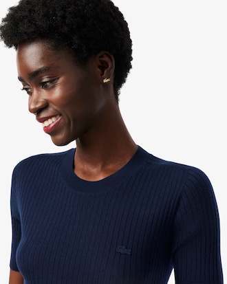 Women's Short Sleeve Merino Wool Rib Knit Sweater