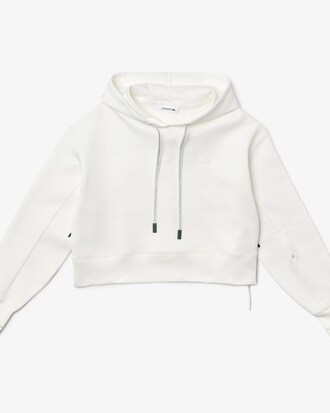 Sudadera corta de mezcla de algod&oacute;n el&aacute;stico con gorro para mujer