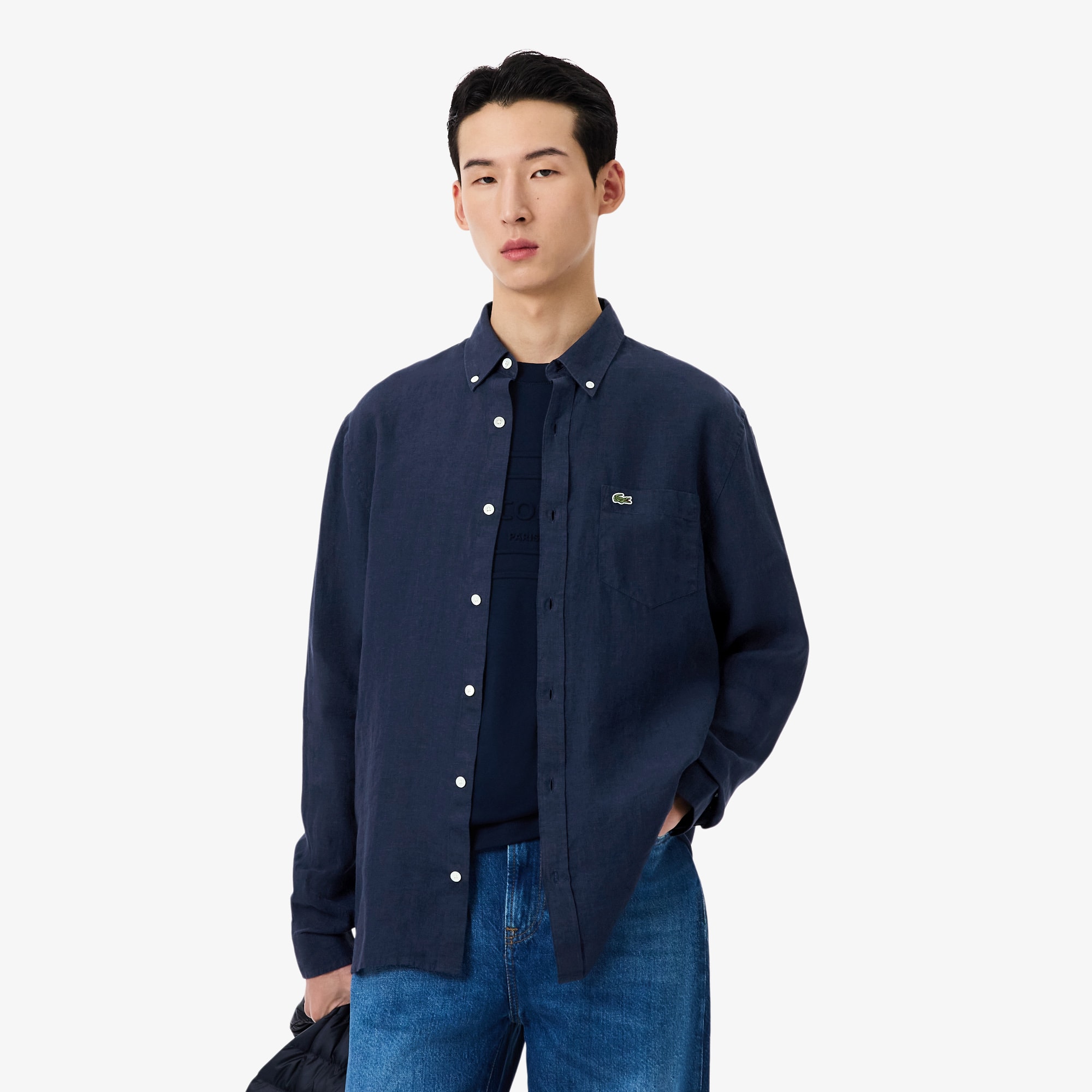 Lacoste Camisa De Lino De Corte Regular Para Hombre Azul