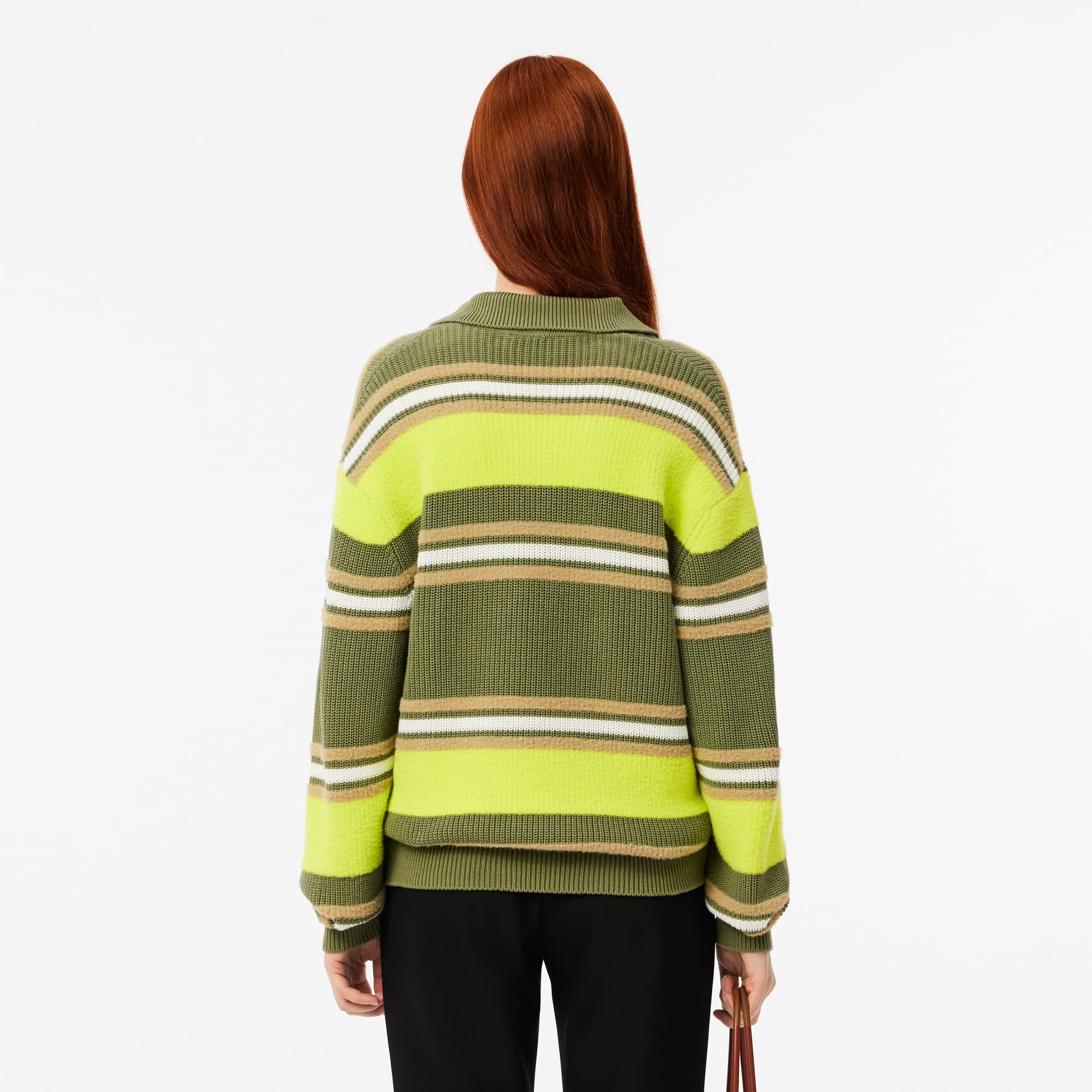 Women's Ribbed Striped Knit Polo Sweater - Sweaters