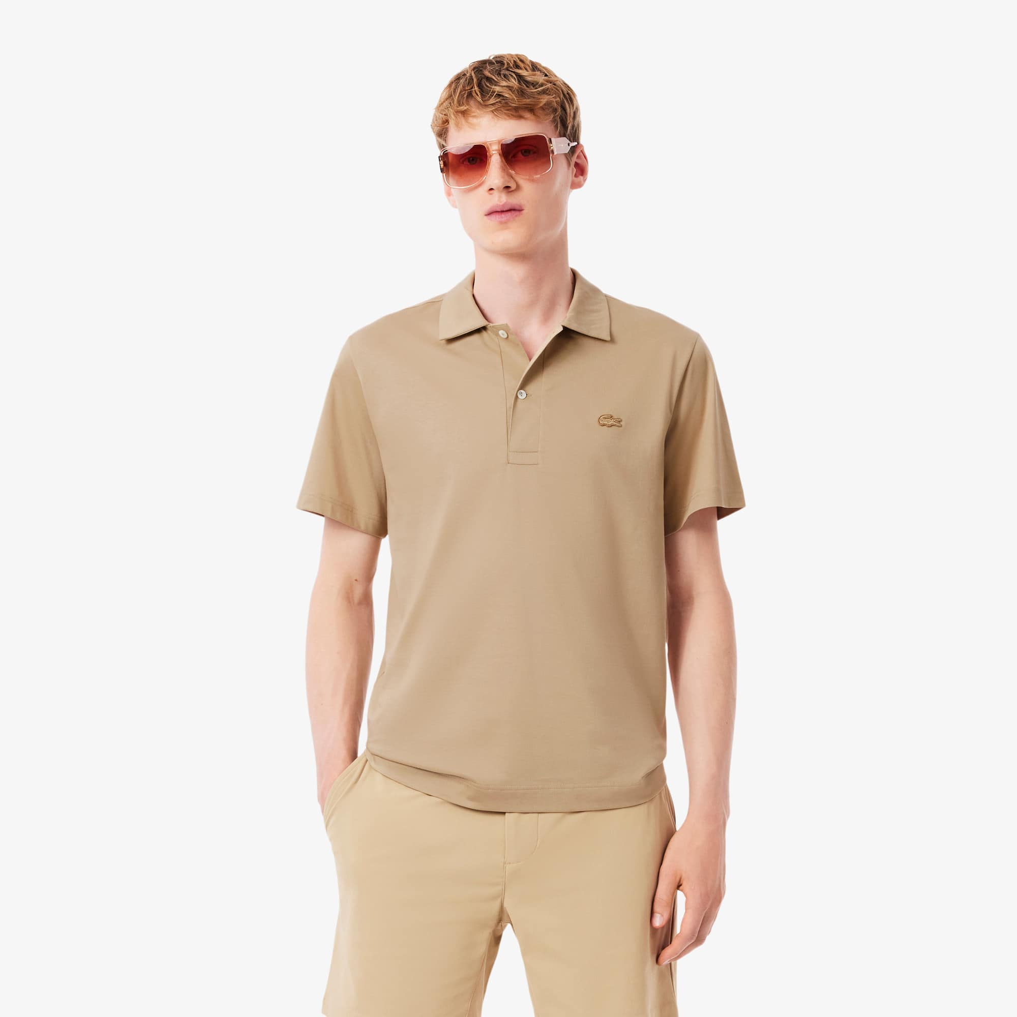 Lacoste Men's Paris Classic Fit Open Neck Embroidered Polo In Nude