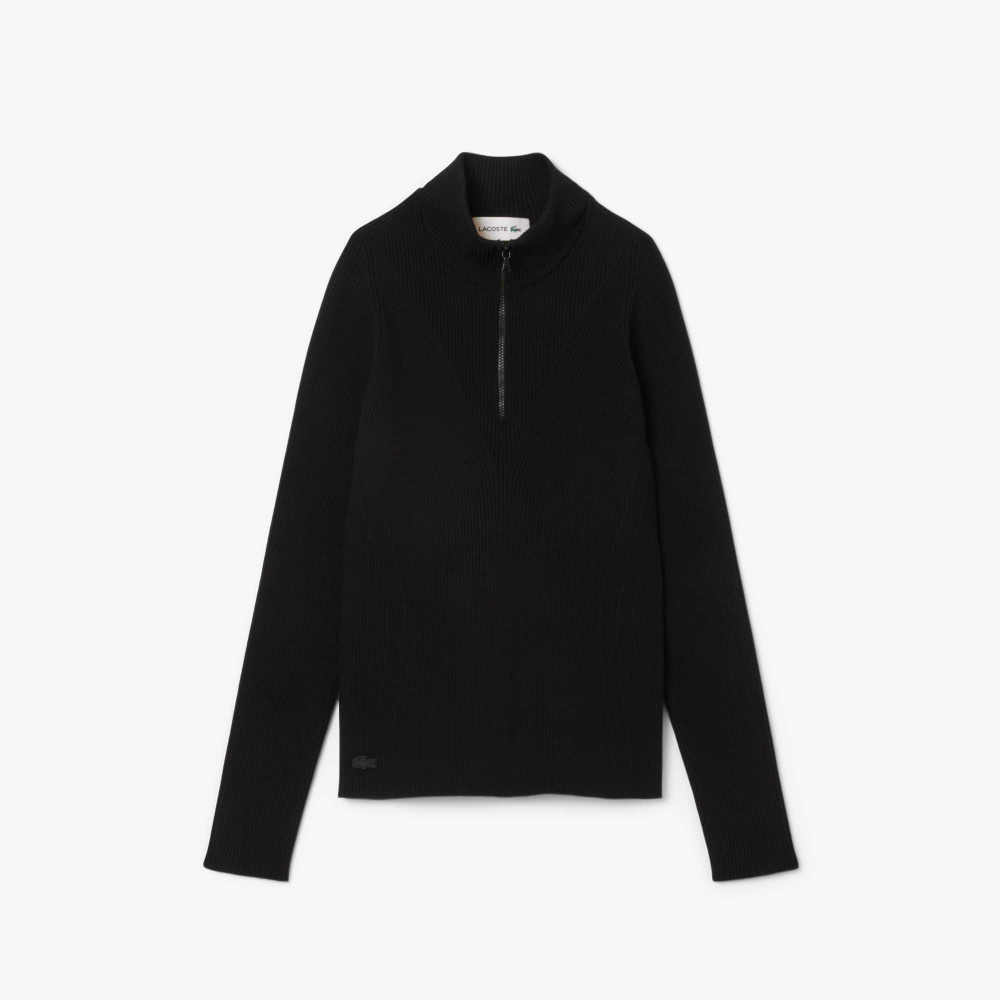 Lacoste Women's High-neck 3d Ribbed Knit Sweater - 44 In Black