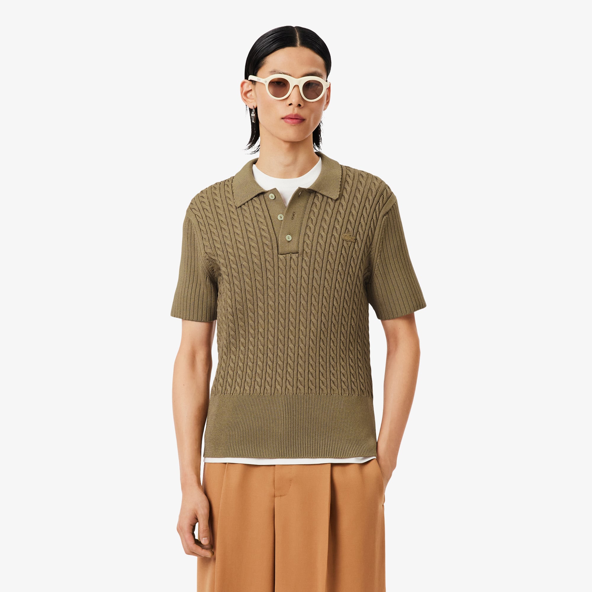 Runway Cable Knit Polo Collar Sweater - Sweaters & Sweatshirts