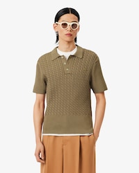 Runway Cable Knit Polo Collar Sweater