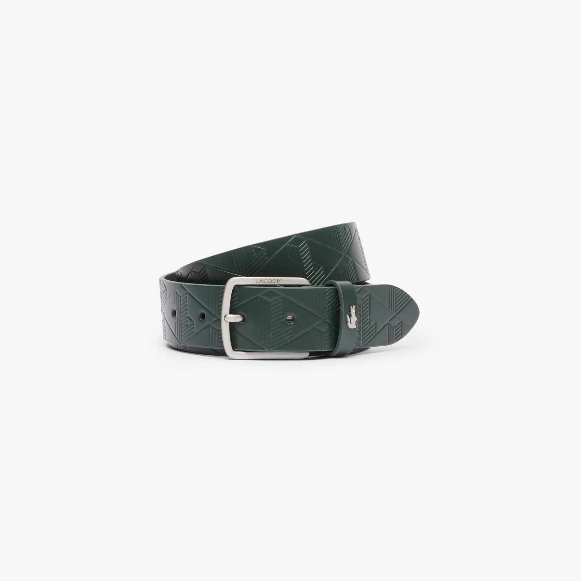 Lacoste Cinturón De Piel Con Monograma Para Hombre Verde