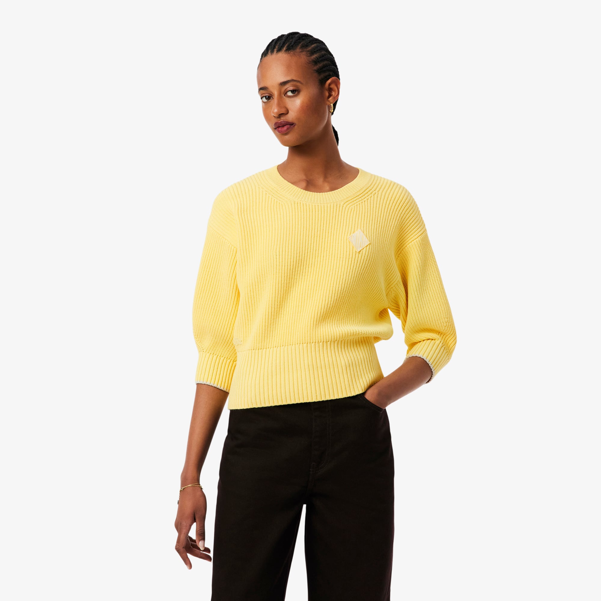 Lacoste Cotton Crew Neck Sweater - 40 In Yellow