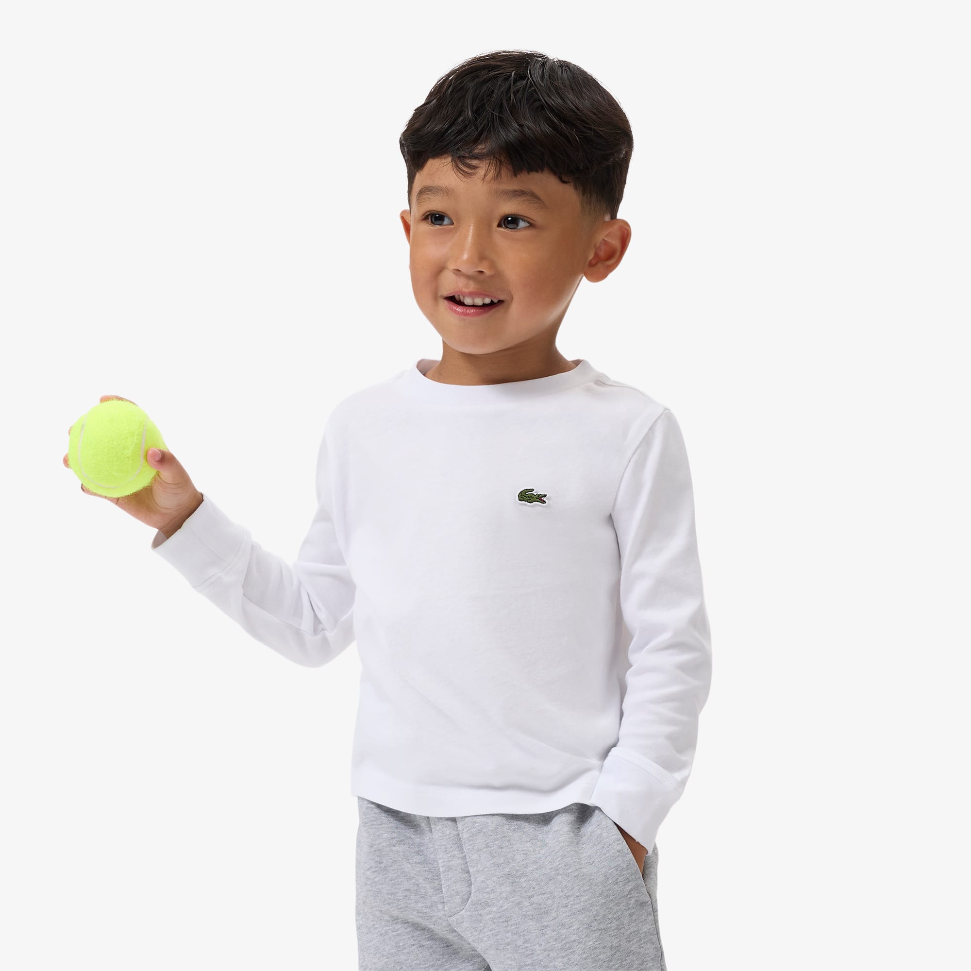 Lacoste Kids' Long Sleeve Cotton T-shirt - 7 Years In White