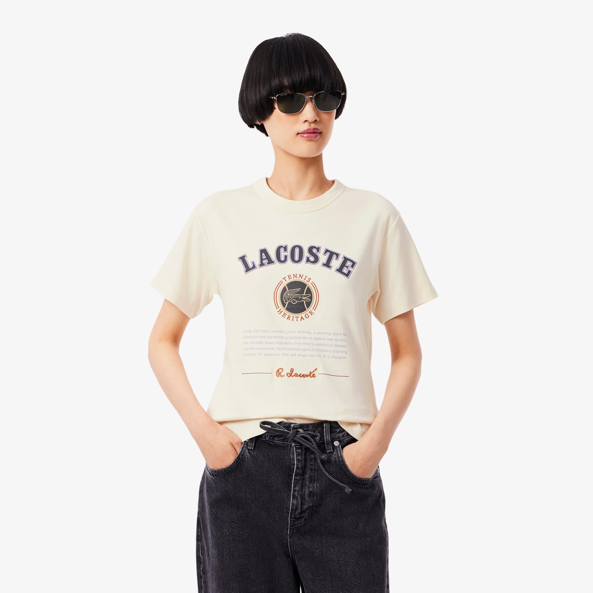 Lacoste Women's Slim Fit Interlock Print T-shirt - 36 In White