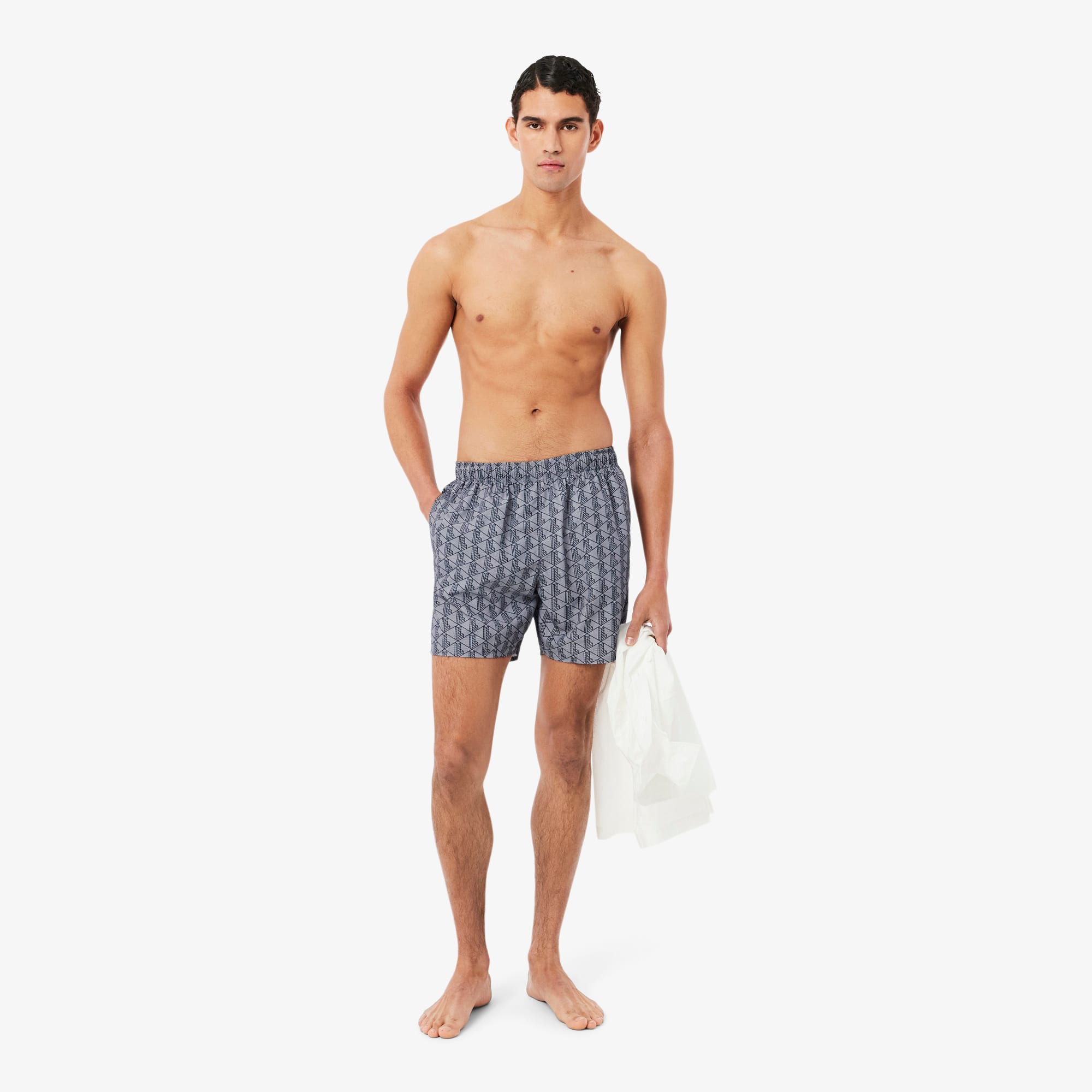 Lacoste Traje De Baño Con Estampado Monogram Gris
