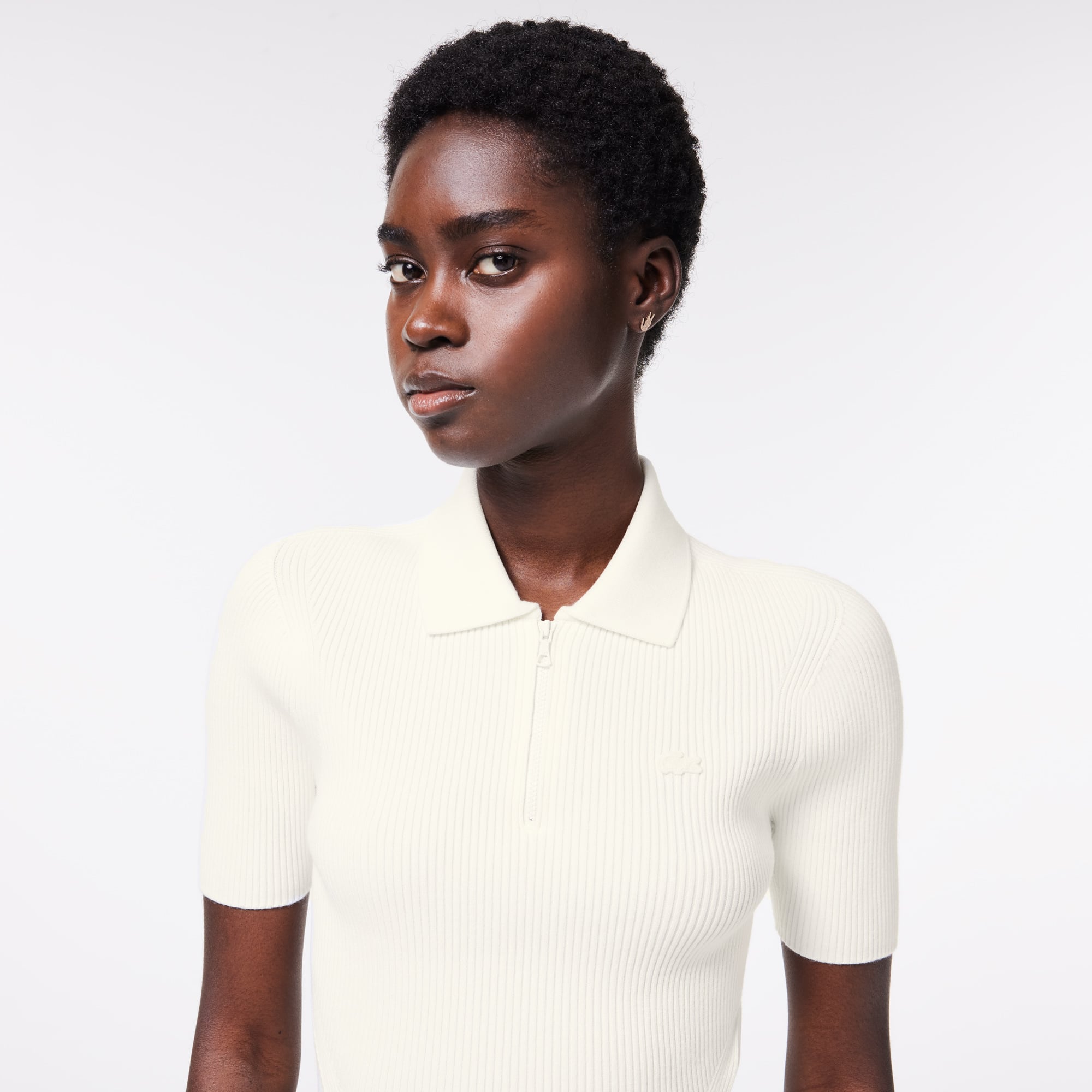 Women's Zip Neck Rib Knit Polo - Sweaters & Sweatshirts