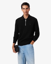 Men's Cotton & Wool Blend Half-Zip Polo Collar Sweater