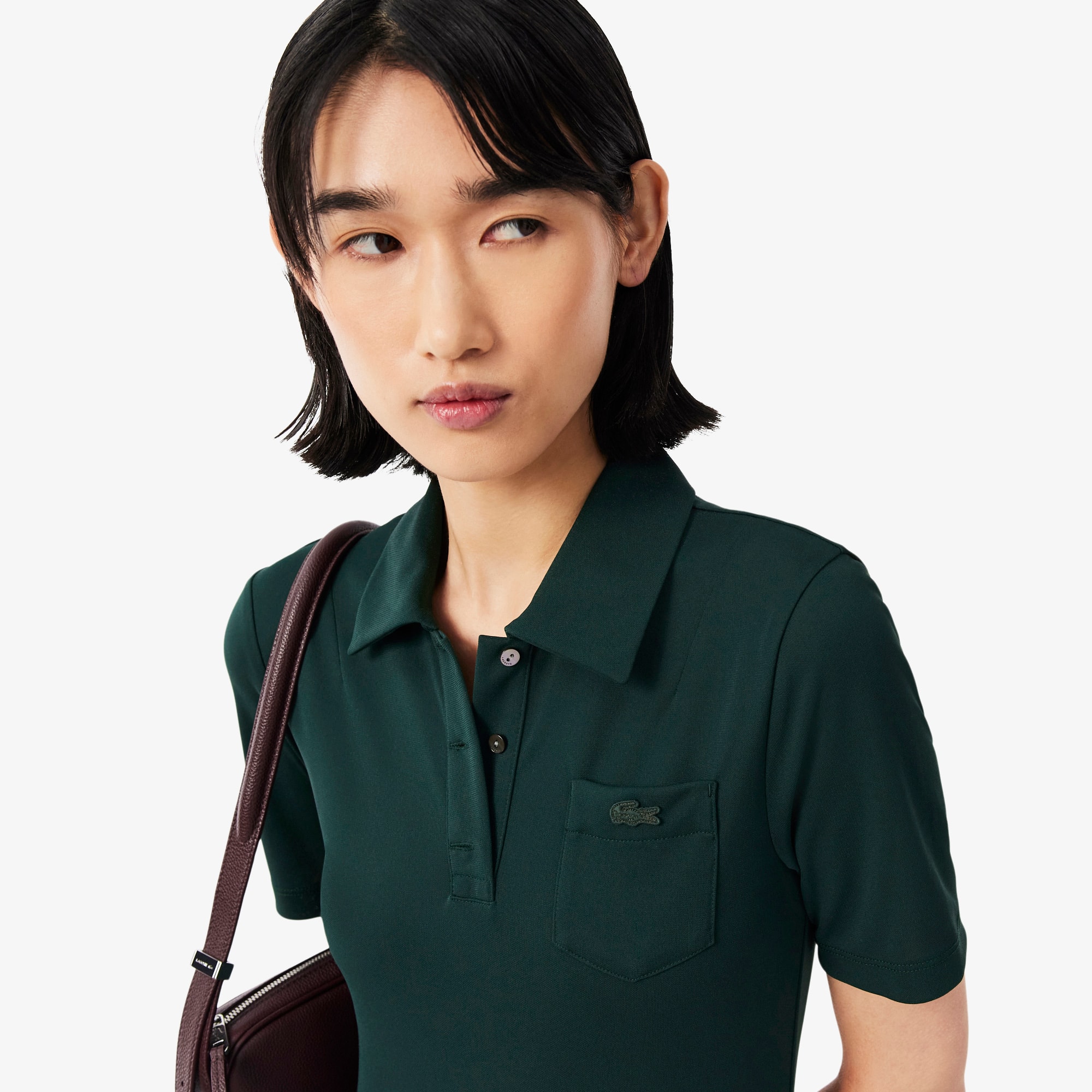 Pleated Fluid Jersey Polo Collar Dress