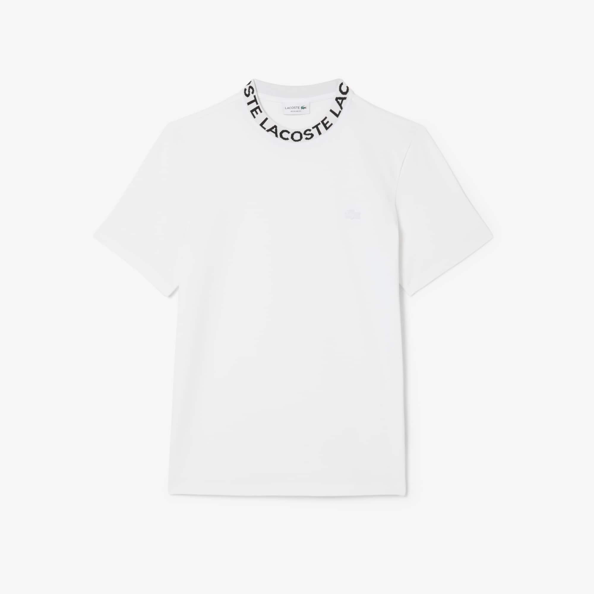 Lacoste White Bicolor Jacquard Collar Regular Fit T-shirt In White