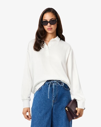 Women's Long Sleeve Oversized Satin Polo