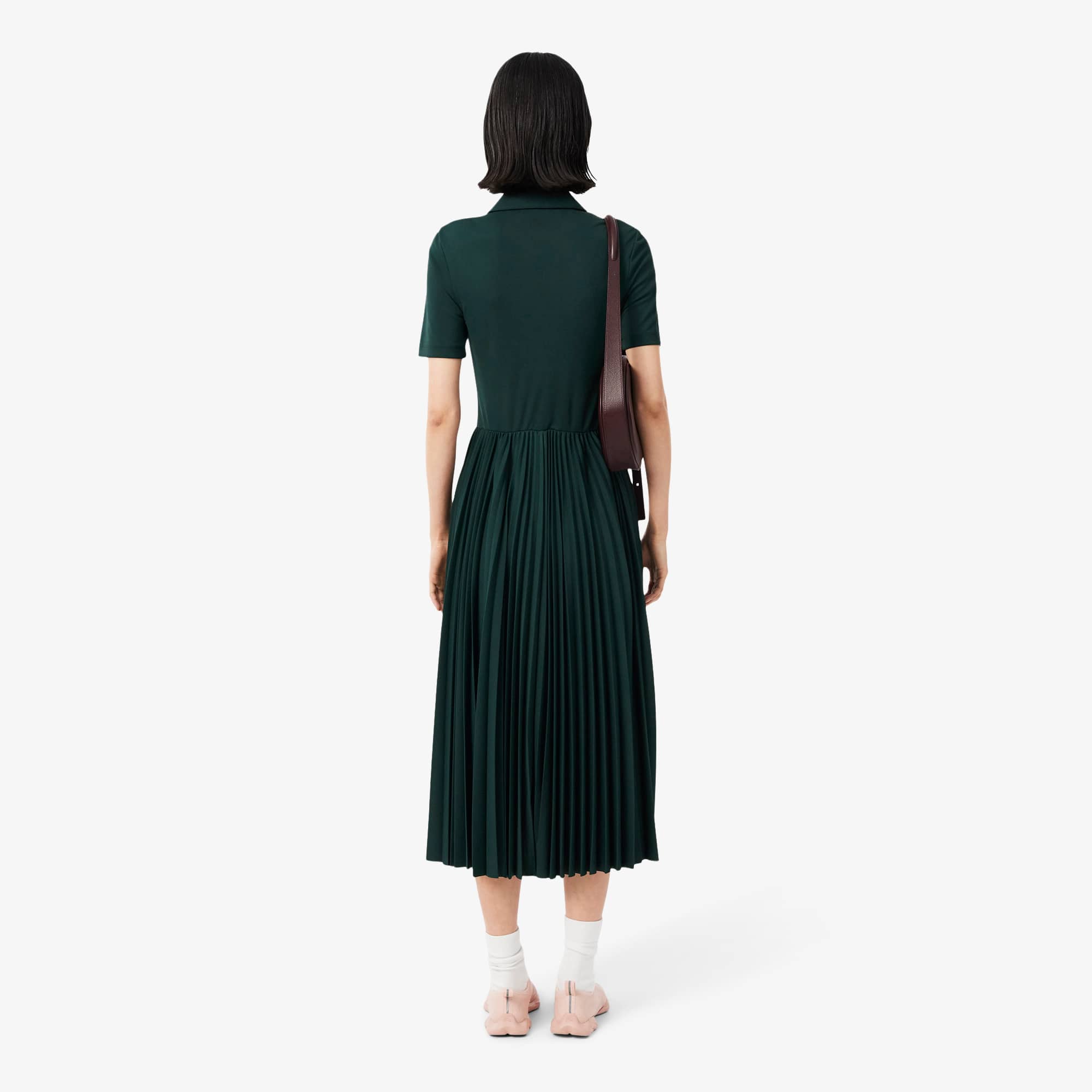 Pleated Fluid Jersey Polo Collar Dress