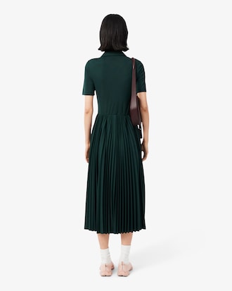 Pleated Fluid Jersey Polo Collar Dress
