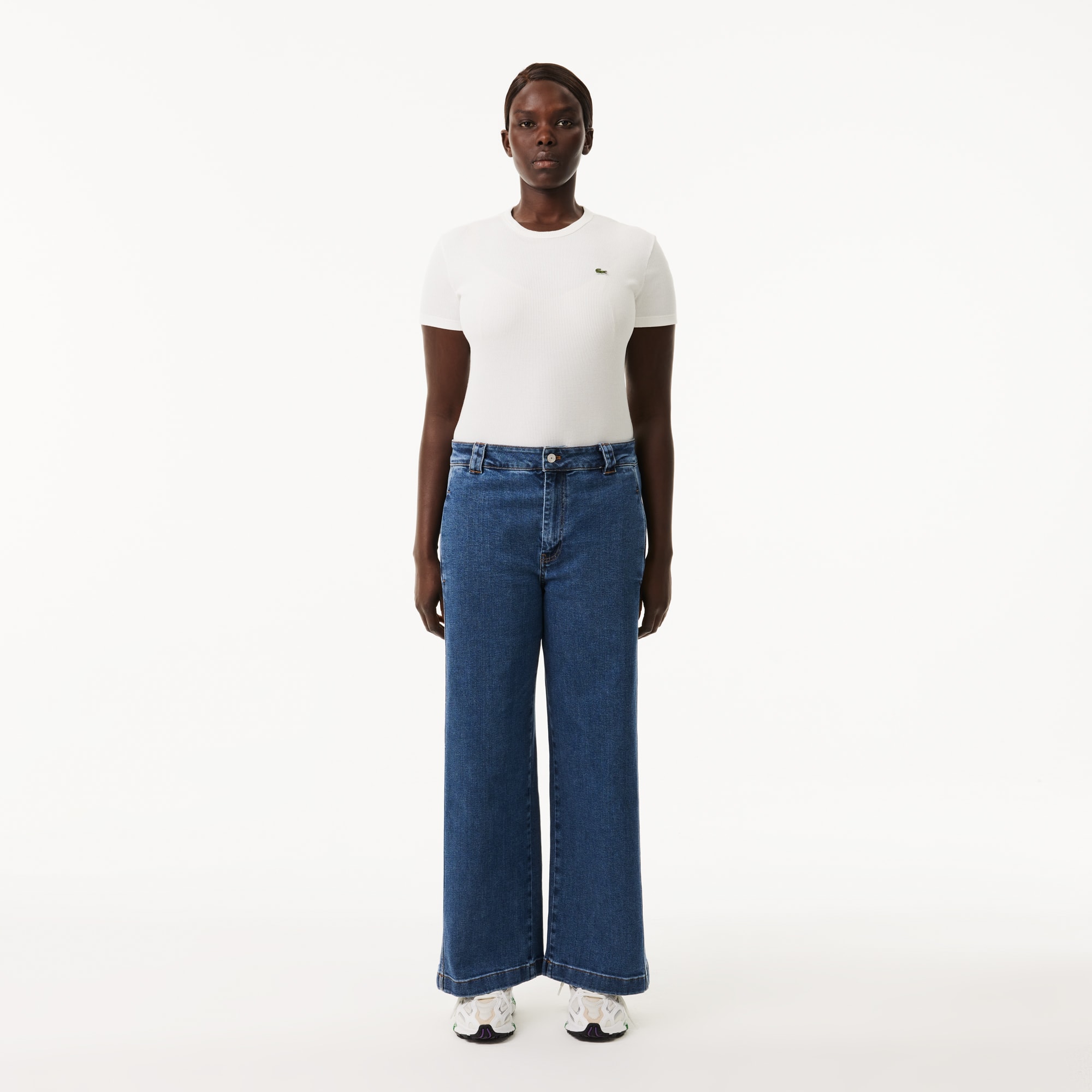 ダイ LACOSTE indigo denim swing top Women's High Waist Wide Leg Stretch Denim Jeans - Pants & Leggings