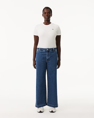 Jeans de mezclilla elásticos con pierna ancha y cintura alta