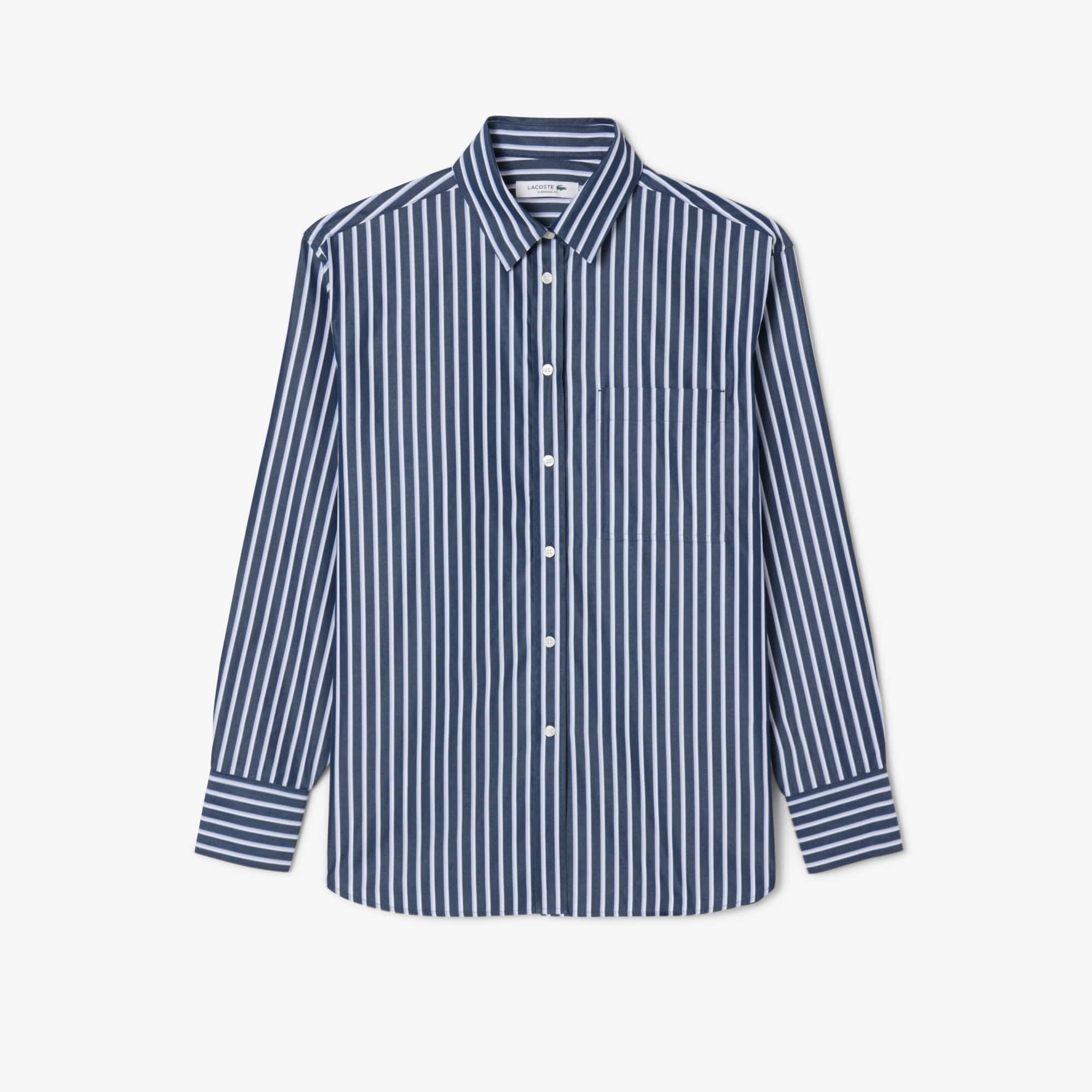 Lacoste Women's Oversized Cotton Button Down Shirt - 36 In Blue
