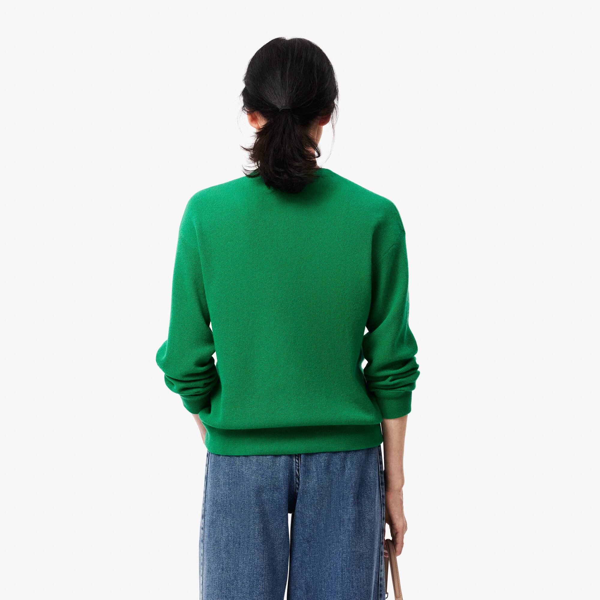 Women's Relaxed Fit V-Neck Wool Cardigan - Sweaters & Sweatshirts