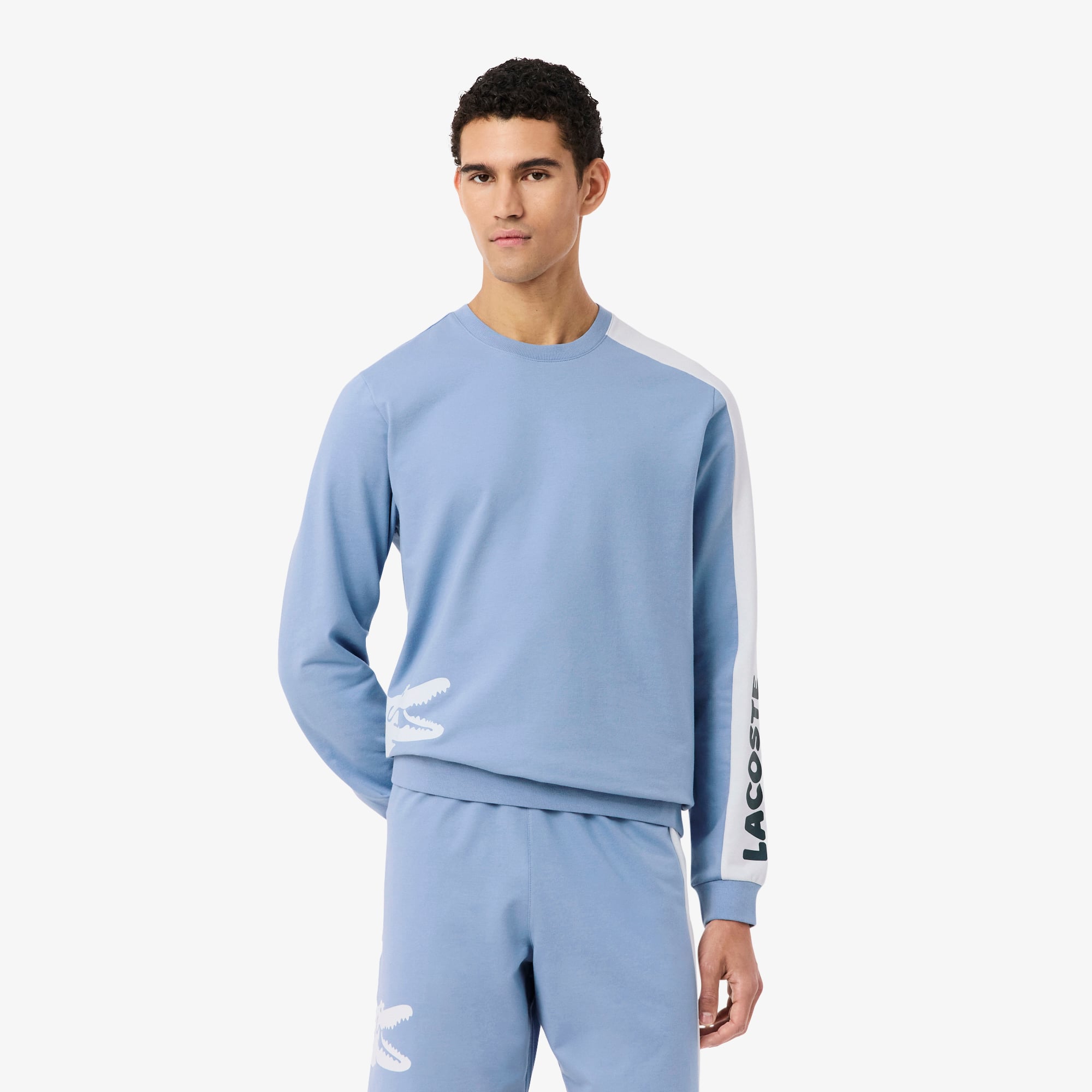Lacoste Men's Printed Fleece Lounge Sweatshirt In Blue