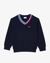 Kids' Lacoste Contrast Striped Neck Cotton Sweater