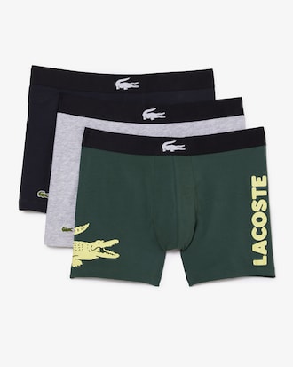 Lot de 3 boxers longs en coton stretch avec bande crocodile