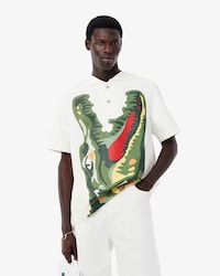 Men's Runway Print Oversized Denim Polo