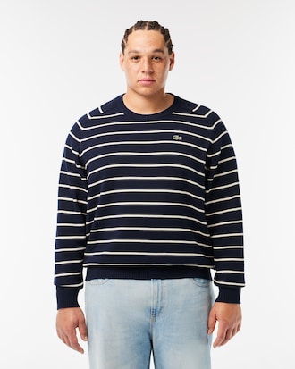 Men's Striped 3D Knit Cotton Crew Neck Sweater 