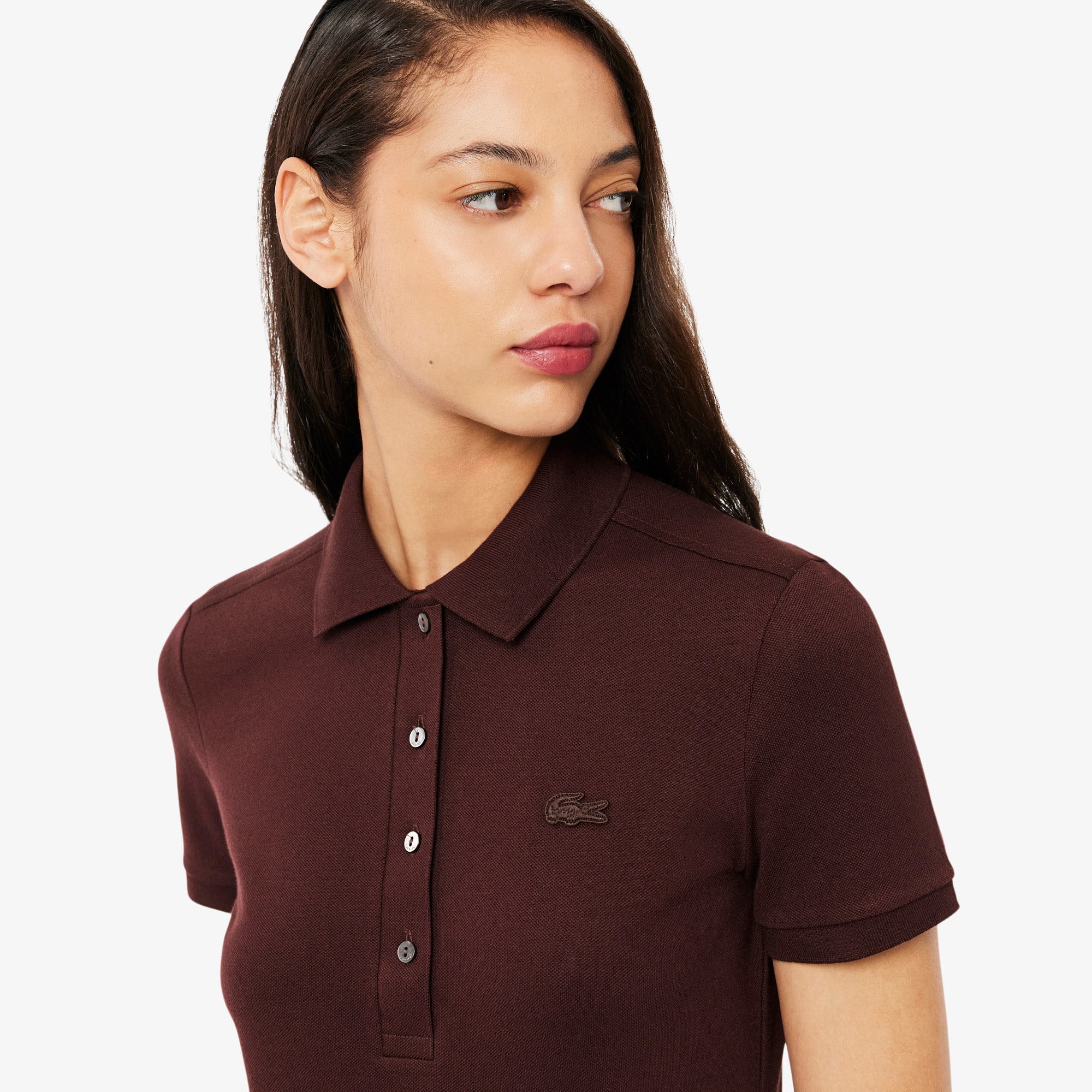 LACOSTE HEAVY PIQUE POLO ダークブラウン 005 Women's L.12.D Slim Fit Stretch Mini Piqué Polo - Polo Shirts