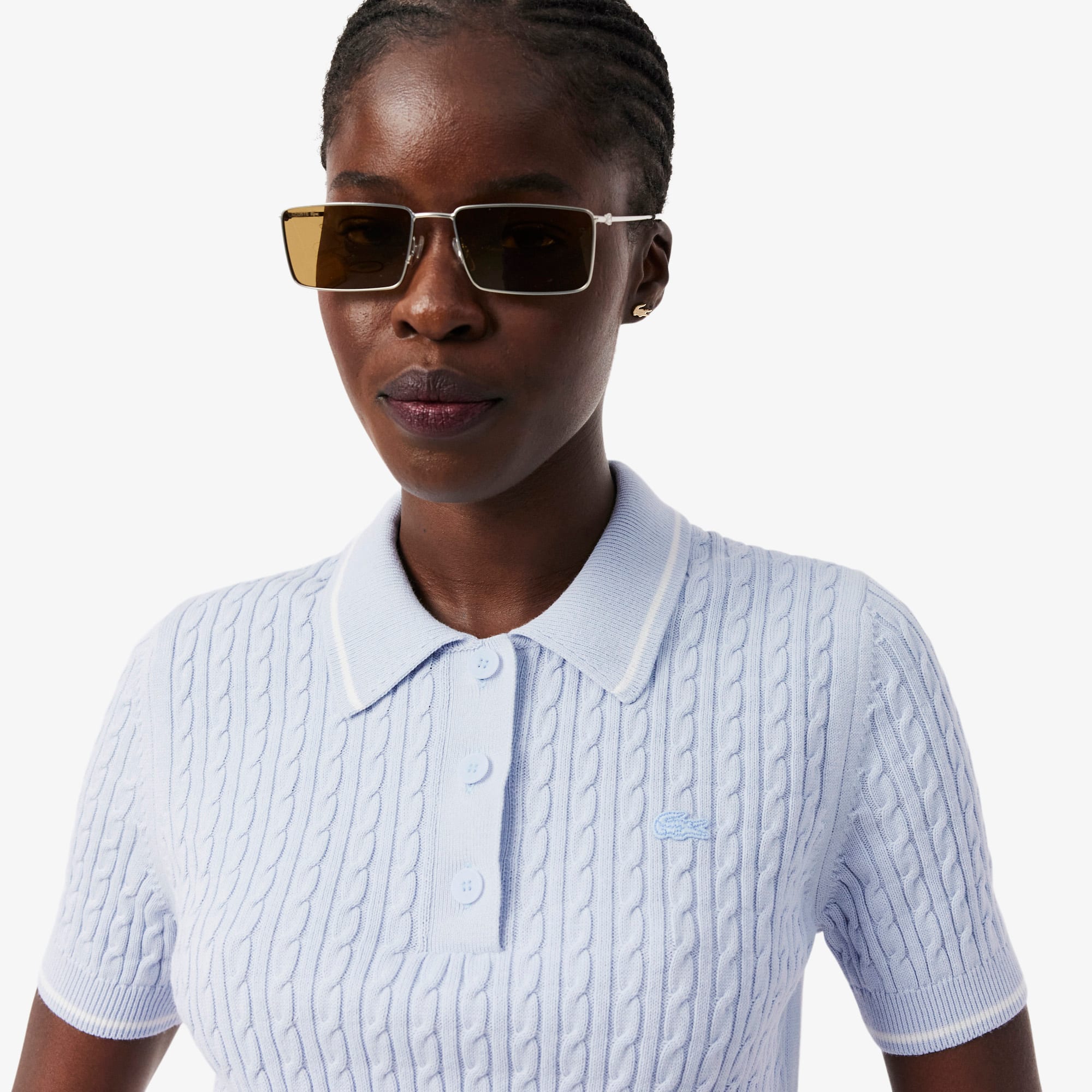 Striped Cable Knit Polo Collar Sweater - Sweaters & Sweatshirts Striped Cable Knit Polo Collar Sweater - Sweaters & Sweatshirts