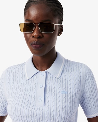 Striped Cable Knit Polo Collar Sweater