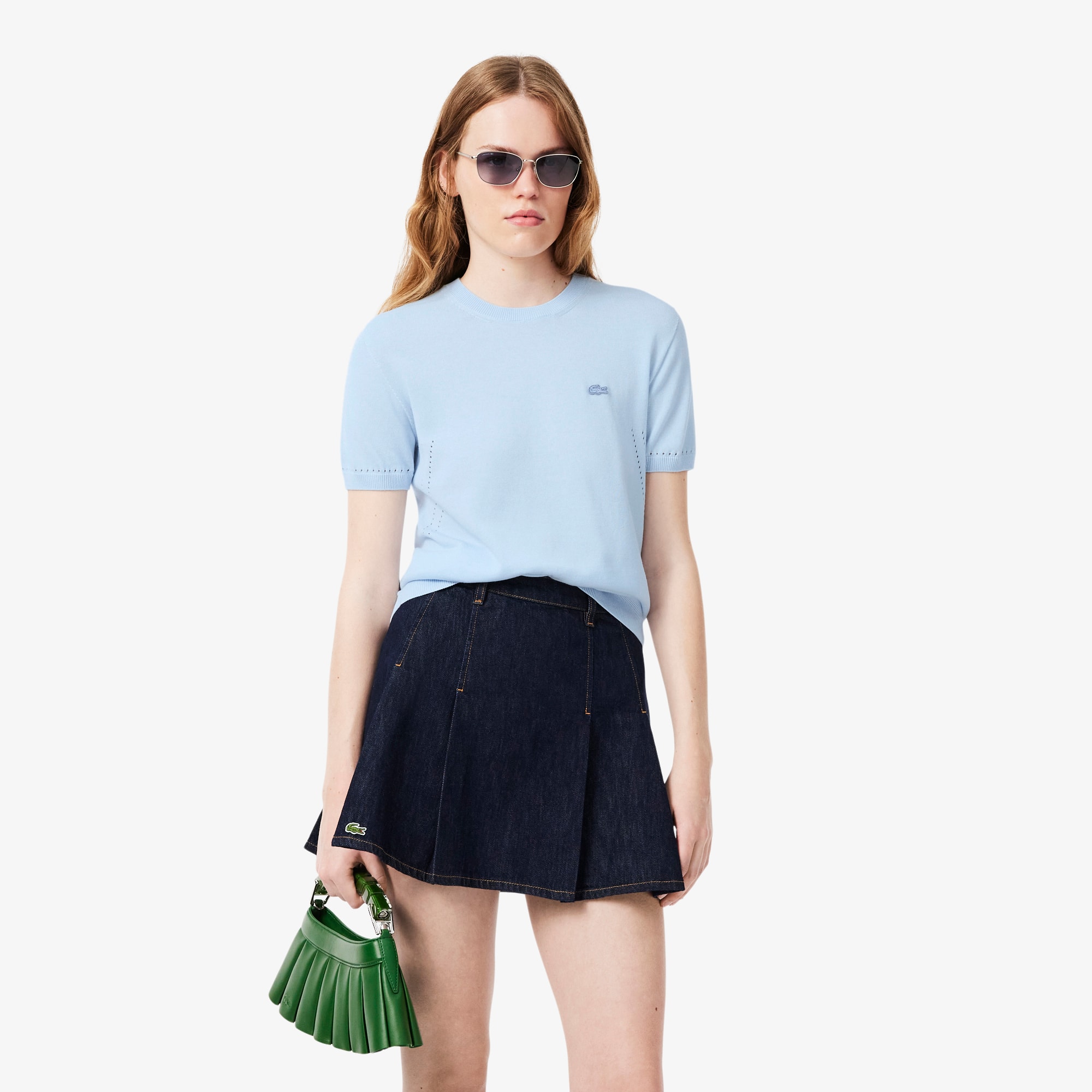 Lacoste Short Sleeved 3d Knit Sweater - S (36) In Blue