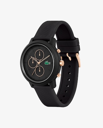 Men's Lacoste.12.12 Chrono Watch Black & Carnation Gold Silicone