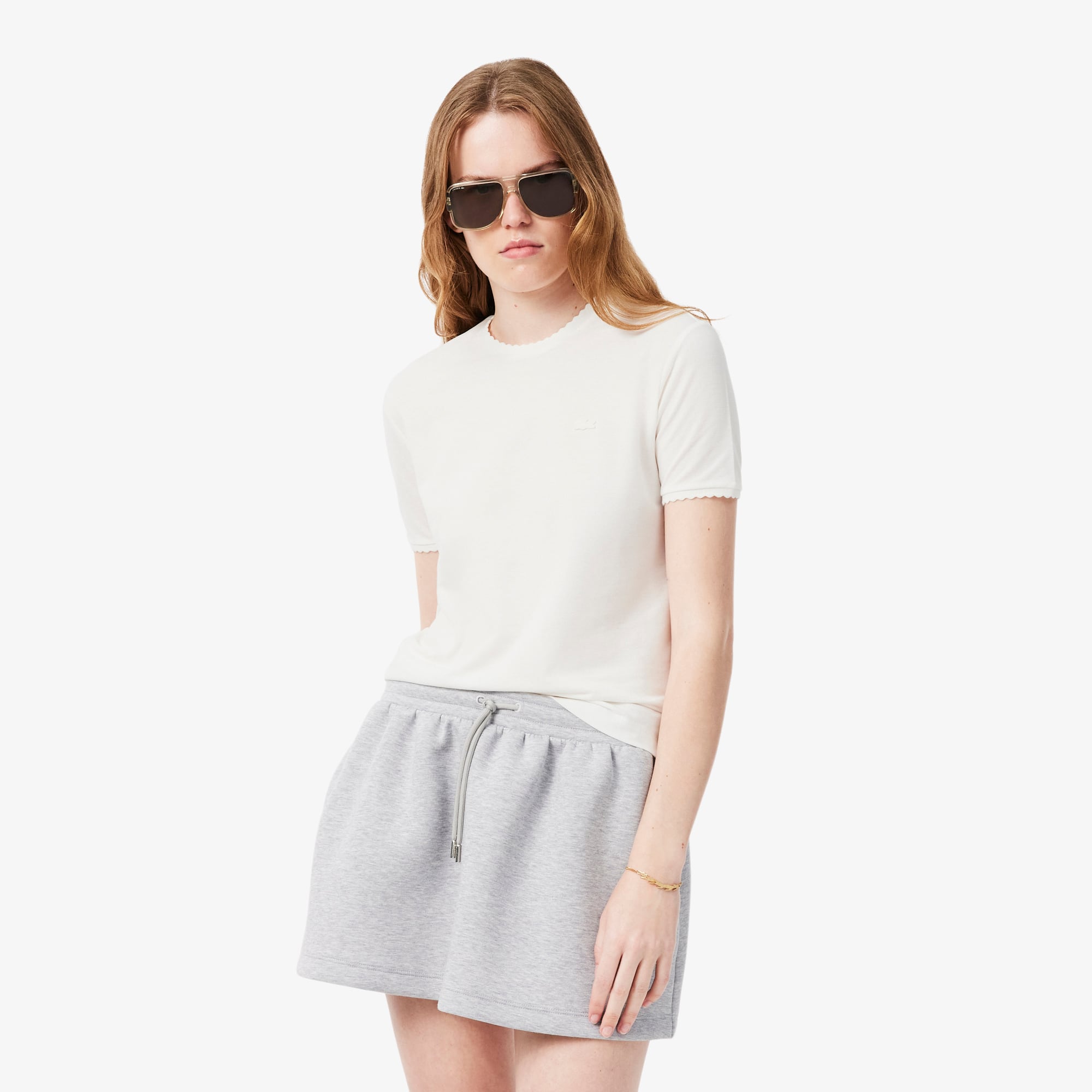 Lacoste Fluid Scallop Trim Piqué T-shirt - Xl (42) In White