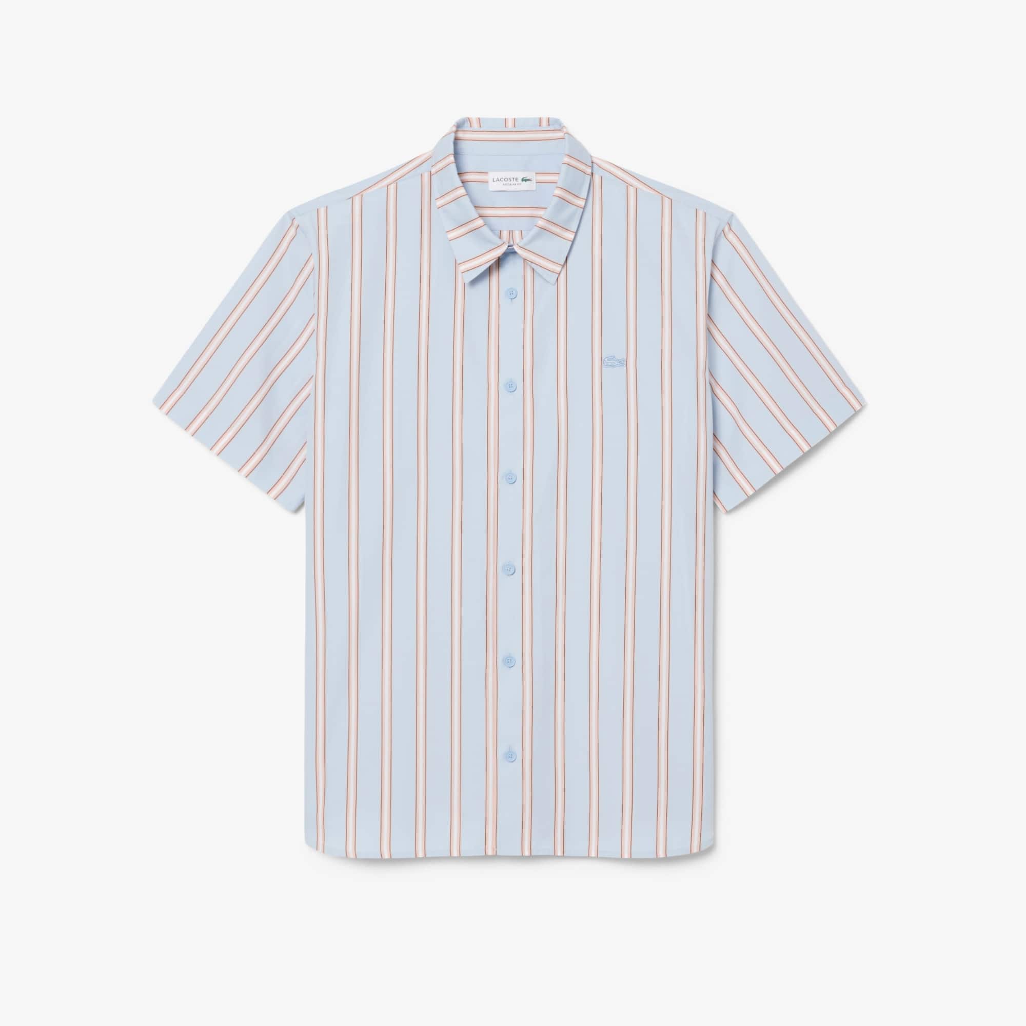 Lacoste Regular Fit Striped Poplin Shirt - 17½ - 44 In Blue