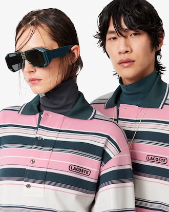 Runway Loose Fit Striped Piqu&eacute; Polo Shirt