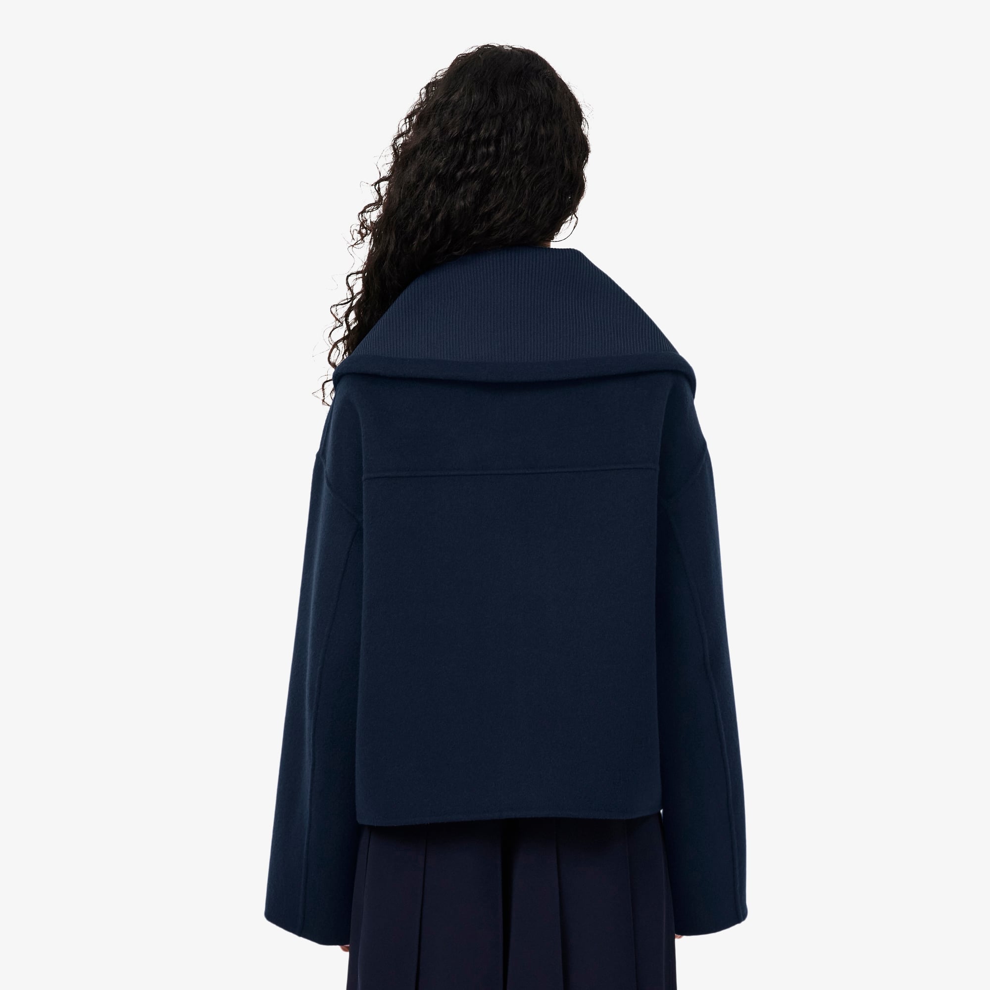 High Ribbed Neck Cropped Wool Jacket - Jackets & Coats - New In