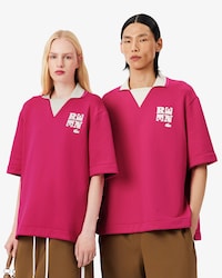 Runway Badge Accent Oversized Satin Polo Shirt