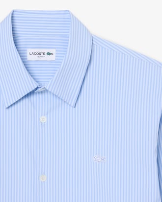 Camisa de Corte Ajustado de Popelina El&aacute;stica de Rayas