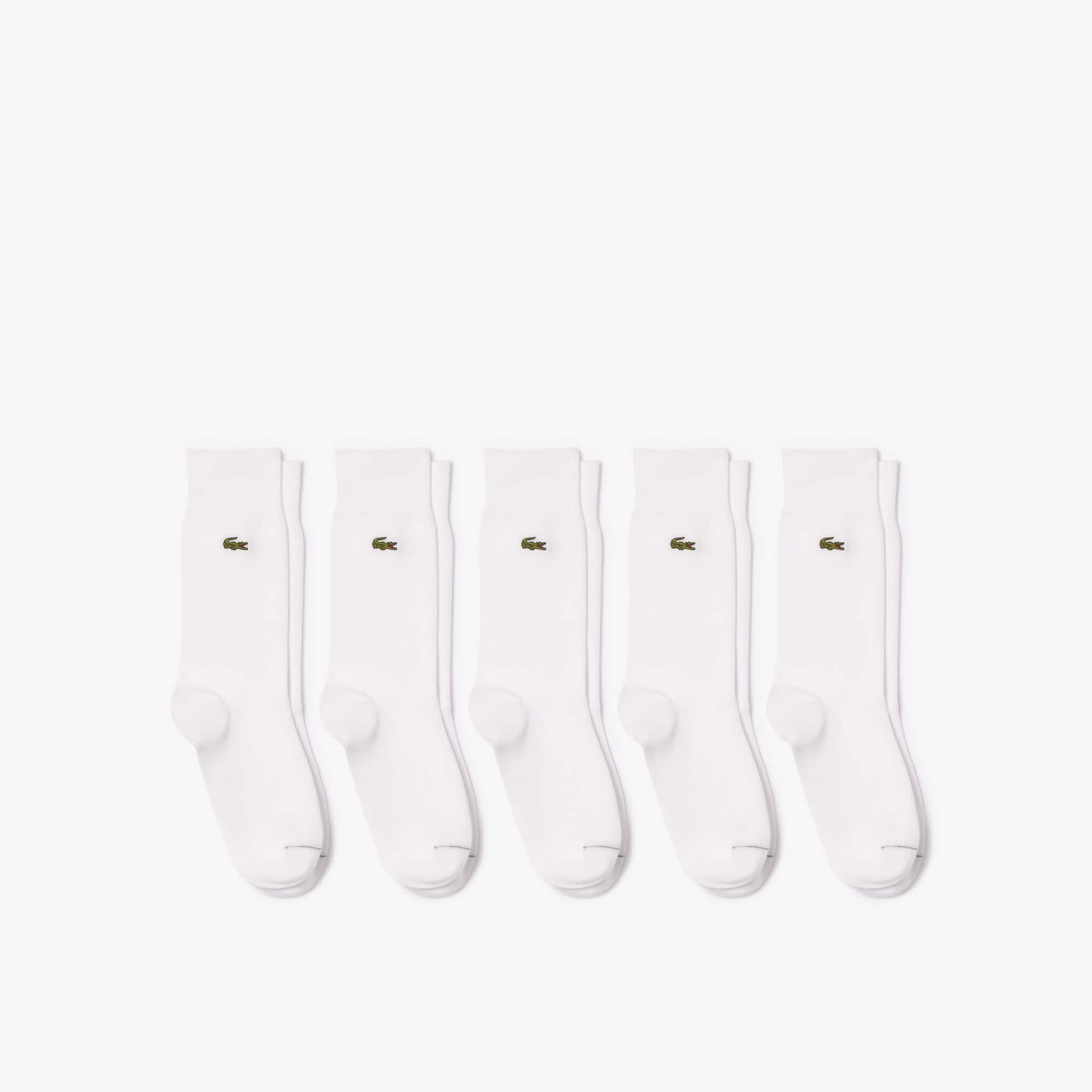 Lacoste Men's Ribbed Crew Socks, 5-Pack - White/white-white-white-w