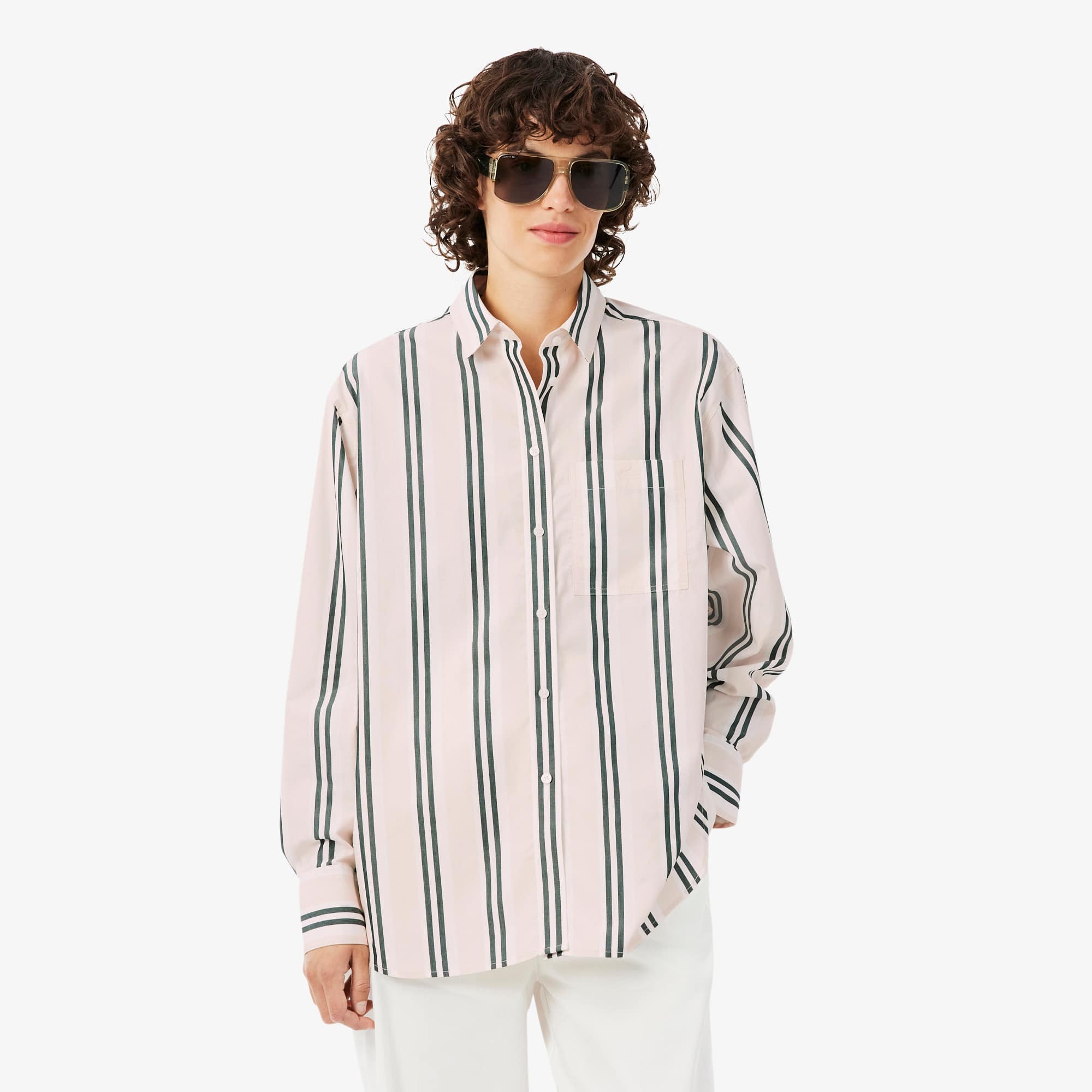 Lacoste Oversized Cotton Poplin Shirt - Xs (34) In Pink