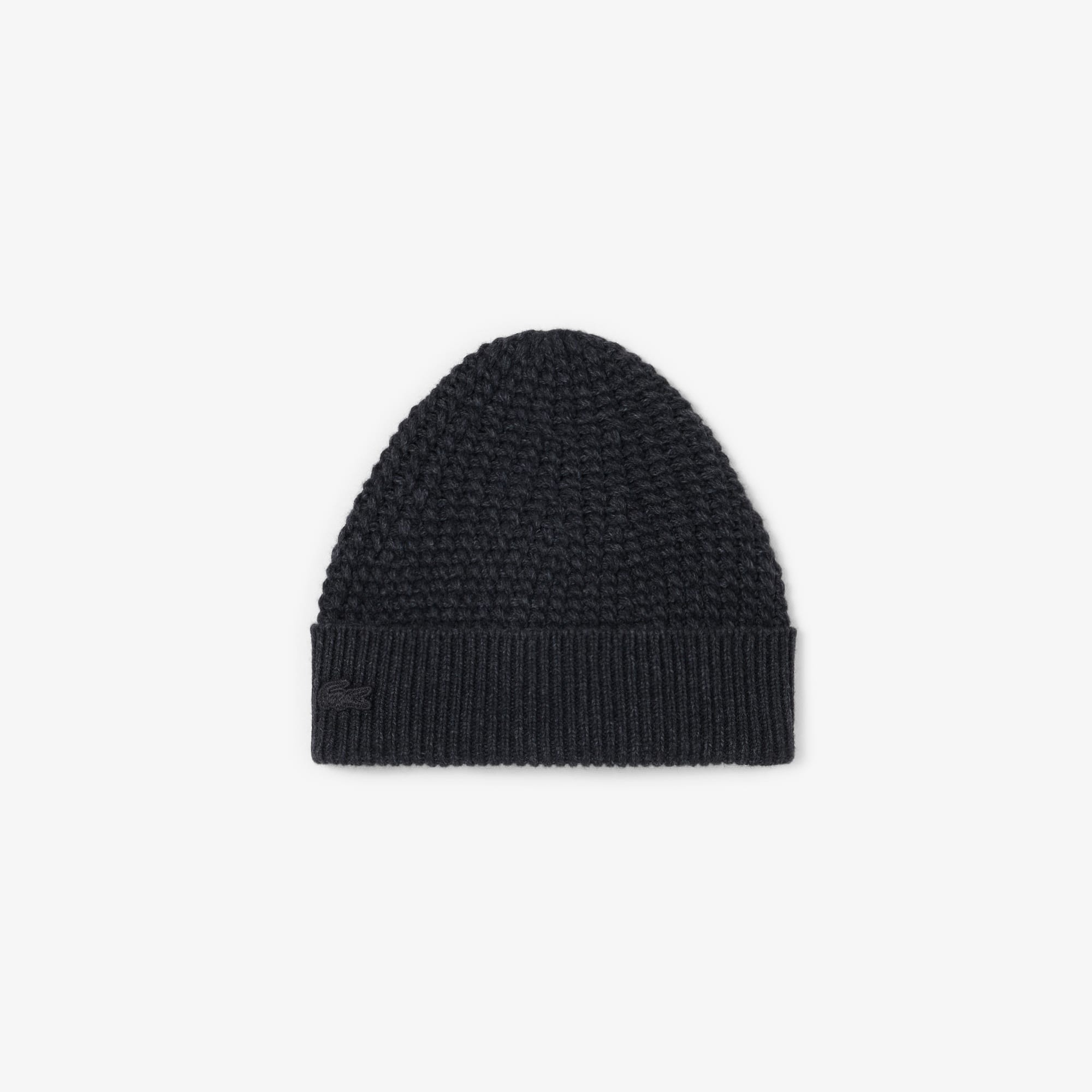 Lacoste Unisex Wool Blend Textured Beanie - One Size In Black